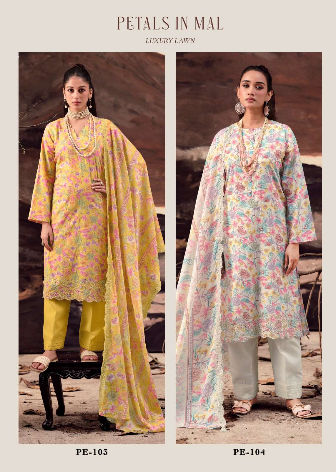 THE HERMITAGE SHOP PETALS IN MAL LAWN COTTON SCHIFFLI WORK SUIT LUXURY WEAR AND FESTIVE FASHION 